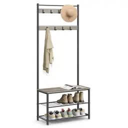 VASAGLE Garderobenständer mit Schuhablagen und Sitzfläche, für Flur, Industrie-Design, Greige-schwarz, Höhe 177 cm
