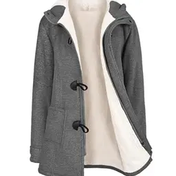 Nadeer Damen Plüsch Mantel Winterjacke Kapuzenjacke Trenchcoat (Dunkelgrau, S)