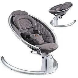 Hot Mom Baumwolle Babywippe - Leichter Schaukelstuhl mit 5 Schwingungsstufen und Bluetooth Musik, Dunkelgrau