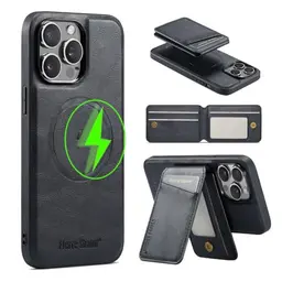 Magnetische Handyhülle für iPhone 16 Pro Max - Leder Wallet mit Ständer und Kartenfach - Schwarz