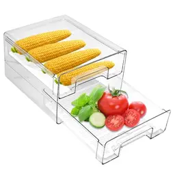 Zuxbolf Kühlschrank Organizer - Stapelbare Aufbewahrungsschubladen, 25x21x14.5cm, Transparente Vorratsbehälter für Küche