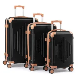 Bonnlo Kofferset 3-teilig, Hartschalen Reisekoffer mit 4 Rollen, Schwarz-Braun