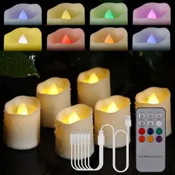 Porashine Wiederaufladbare LED Teelichter 6 Stück Flackernd warmweiß/RGB mit Fernbedienung für Zuhause und Deko