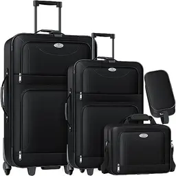 KESSER® 4tlg. Trolley Kofferset | Reisekoffer Set mit Rollen | Schwarz | S, M, L, XL | Handgepäck