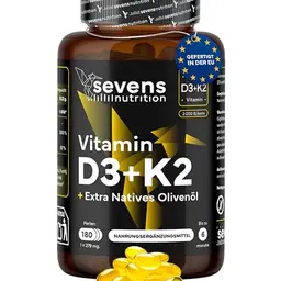 Vitamin D3 K2 MK7 4000 IE - Hochdosiert - 180 Kapseln - Sevens