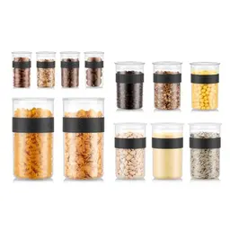 Bodum PRESSO Vorratsgläser Set, 8-teilig in Schwarz, verschiedene Größen von 0,25 l bis 2 l