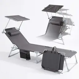 Arebos klappbare Sonnenliege mit Sonnendach, Kopfkissen & Seitentasche, 4-fach verstellbar, für Garten, Camping & Strand, bis 120 kg, Anthrazit