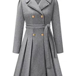 Vancavoo Damen Wintermantel Elegant A-Linie Knielang Trenchcoat Grau, Größe L