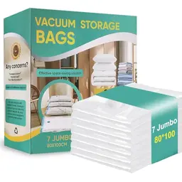 7er Set Vakuumbeutel für Kleidung - 100 x 80 cm, extra robust für Bettwäsche, Kissen und Bettdecken