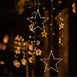 JIAPEI 2er Set LED Fenstersterne - Beleuchtet, Batteriebetrieben, 8 Modi, Warmweiß (mit Timer)