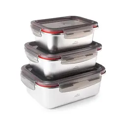 LACOR 3er Lebensmittelbehälter-Set, Edelstahl, BPA-frei, luftdicht, mikrowellen-, backofen- und spülmaschinengeeignet