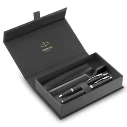 Parker IM Duo Stift-Geschenkset | Füller & Kugelschreiber in Schwarz mit Chrom | Blaue Tinte | Ideales Geschenk zum Schulabschluss