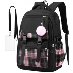 Schwarzer Schulrucksack für Mädchen und Damen, leichter 17'' Laptop Rucksack, ideal für Reisen und College