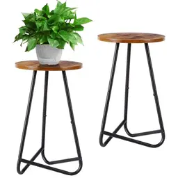 HDANI 50cm Rund Pflanzenständer 2er Set, Modernes Blumenregal für Zimmerpflanzen, Schwarz & Rustikales Braun