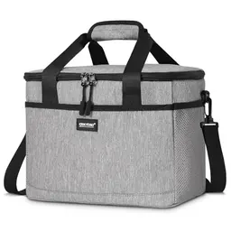 CALIYO Kühltasche 15L, faltbar & tragbar, mit Reißverschluss, isolierte Lunch Bag für Arbeit, Schule, Picknick, Reisen – Grau