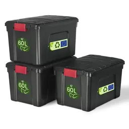 Iris Ohyama große Aufbewahrungsbox, 60 l, stapelbar, 3er-Set, schwarz