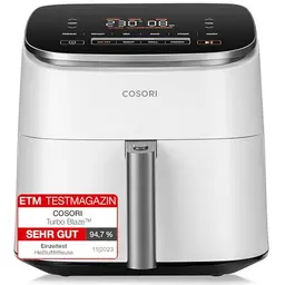 Cosori Turboblaze Heißluftfritteuse Airfryer 6L, 9-in-1, leise mit 5 Geschwindigkeitsstufen, inklusive 87 Rezepte, Weiß