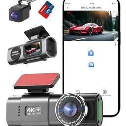 WiFi Dashcam für Auto mit 4K & 1080P - Vorne & Hinten, App-Steuerung, 64GB SD-Karte, Nachtsicht, G-Sensor, Parküberwachung