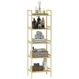 HOMCOM Badregal aus Bambus, 5 Ebenen, verstellbare Böden, 43,5 x 31,5 x 142 cm, für Badezimmer und Wohnzimmer