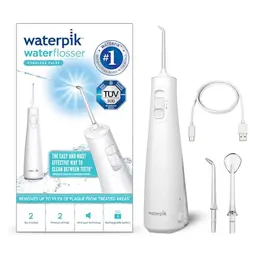 Waterpik Pulse kabellose Munddusche, 2 Intensitäten, zahnzwischenraumreiniger, 45s Tank, 2 Aufsätze, weiß