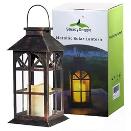 Antike Solar Laterne für außen - Flackernde LED Kerze - Wetterfest - 14x14x28cm