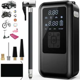 Tragbare Elektrische Luftpumpe, 6000mAh, 150 PSI mit LED Anzeige und Notbeleuchtung - Schwarz