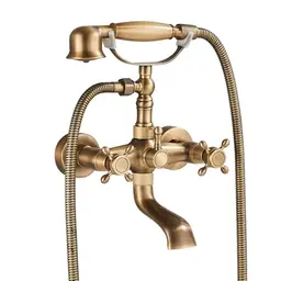Badewannenarmatur mit Handbrause und 1,5 m Schlauch, antik Vintage Wandarmatur für Badezimmer, Messing