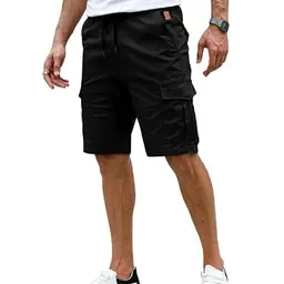 Elegancity Herren Cargo Shorts Sommer Freizeithose Kurze Chino mit elastischer Taille und 6 Taschen, schwarz, Größe L