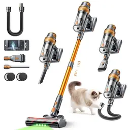 SMOTURE Akku Staubsauger kabellos mit 50kPa/600W, 65 Min Laufzeit, Anti-Haar-Wrap, Ladestation, leise, für Hartböden, Teppiche & Auto