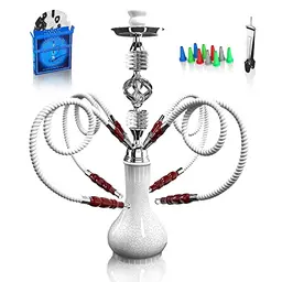 Shisha Komplettset für 4 Personen – 22'' mit glasvase und premium schlauch (Weiß GF1)
