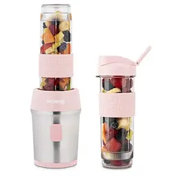H.Koenig Mini Smoothie Maker, tragbar, 300W, BPA-frei, Edelstahlklingen, 570ml, Pastellrosa
