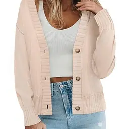 Zeagoo Damen Strickjacke V-Ausschnitt Cardigan Langarm Herbst Winter in Kaffee