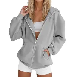 KILOXYEFRO Damen Hoodie Oversize mit Reißverschluss, Kapuzenjacke, Freizeit-Sweatjacke mit Taschen, Langarm, Leichte Übergangsjacke