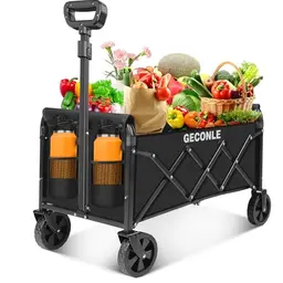 Faltbarer Bollerwagen mit Getränkehalter – Transportwagen für Garten, Strand und Camping