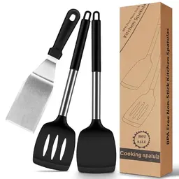 Silikon Pfannenwender Set, 2-teilig, hitzebeständig, BPA-frei, schwarz, antihaft Küchenhelfer