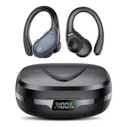 CASCHO Bluetooth Sport-Kopfhörer, kabellos, IPX7, 60 Std, In-Ear mit ANC, klarer Mic, Ohrhaken, Schwarz