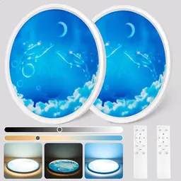 Wholede LED Deckenleuchte Dimmbar mit Mond-Motiv, 24W, Ø29.5cm, 2 Stück für Kinderzimmer und Wohnzimmer