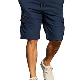 COOFANDY Herren Cargo Shorts aus Baumwolle, elastischer Taille, Sommer Chino mit 6 Taschen, Blau/Violett, XL