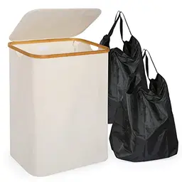 Edaygo Faltbarer Wäschekorb 140 l mit Deckel und 2 Wäschesäcken, Beige
