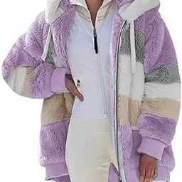 Damen Fleecejacke Hoodie - warmer Kapuzenpullover für Herbst und Winter (Lila, M)