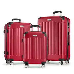 MERISH Kofferset 3tlg. Hartschale Trolleys mit Zwillingsrollen, 9 Farben (Rot, Set)