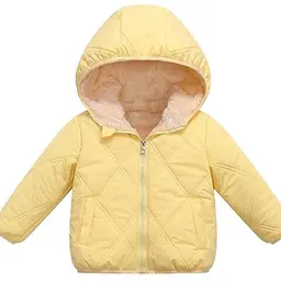 FEOYA Baby Baumwolljacke Kapuzenjacke Wintermantel für Jungen und Mädchen, Dick und Warm, Gelb, 18-24 Monate
