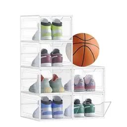 SONGMICS Schuhboxen, stapelbar, transparentes Weiß, 6er Set, für Schuhe bis Größe 44