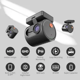 KAWA 2K1296P QHD Tiny Dashcam - Super Nachtsicht, Loop- & Notfallaufnahme, App-Steuerung, 2025 Neu