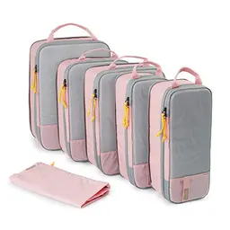 BAGSMART Koffer Organizer Packing Cubes 6 Stück - Wasserdicht & Kompression für Handgepäck, Rosa