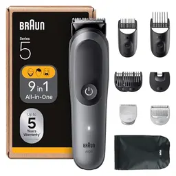 Braun All-in-One Trimmer-Set 9-in-1, Bart- und Haarschneider, 120 Min Akku, Wasserdicht, Grau