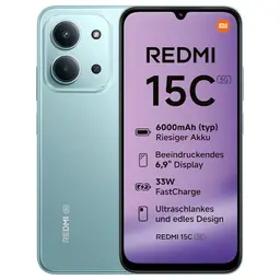 Xiaomi REDMI 15C 5G Smartphone, 4+256GB, 6,9" 120Hz Display, 50MP Kamera, 6000mAh, Mintgrün