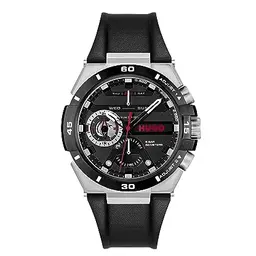 Hugo Herren Uhr mit schwarzem Lederarmband - Kollektion #WILD