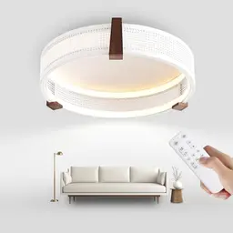 RRBEST Dimmbare LED Deckenleuchte Holzoptik, 50W mit Fernbedienung, Moderne Wohnzimmerlampe