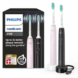Philips Sonicare 3100 elektrische Schallzahnbürste, Zweierpack, Sugar Rose und Schwarz